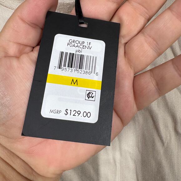 DKNY Womens Size Medium Tie Sleeves Top Tan Linen Rayon Blend Crew Neck Stretch - Picture 11 of 11